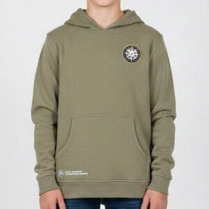 Canadiana Boys Olive Green Fleece Hoodie Size L (10-12) Pullover Sweatshirt